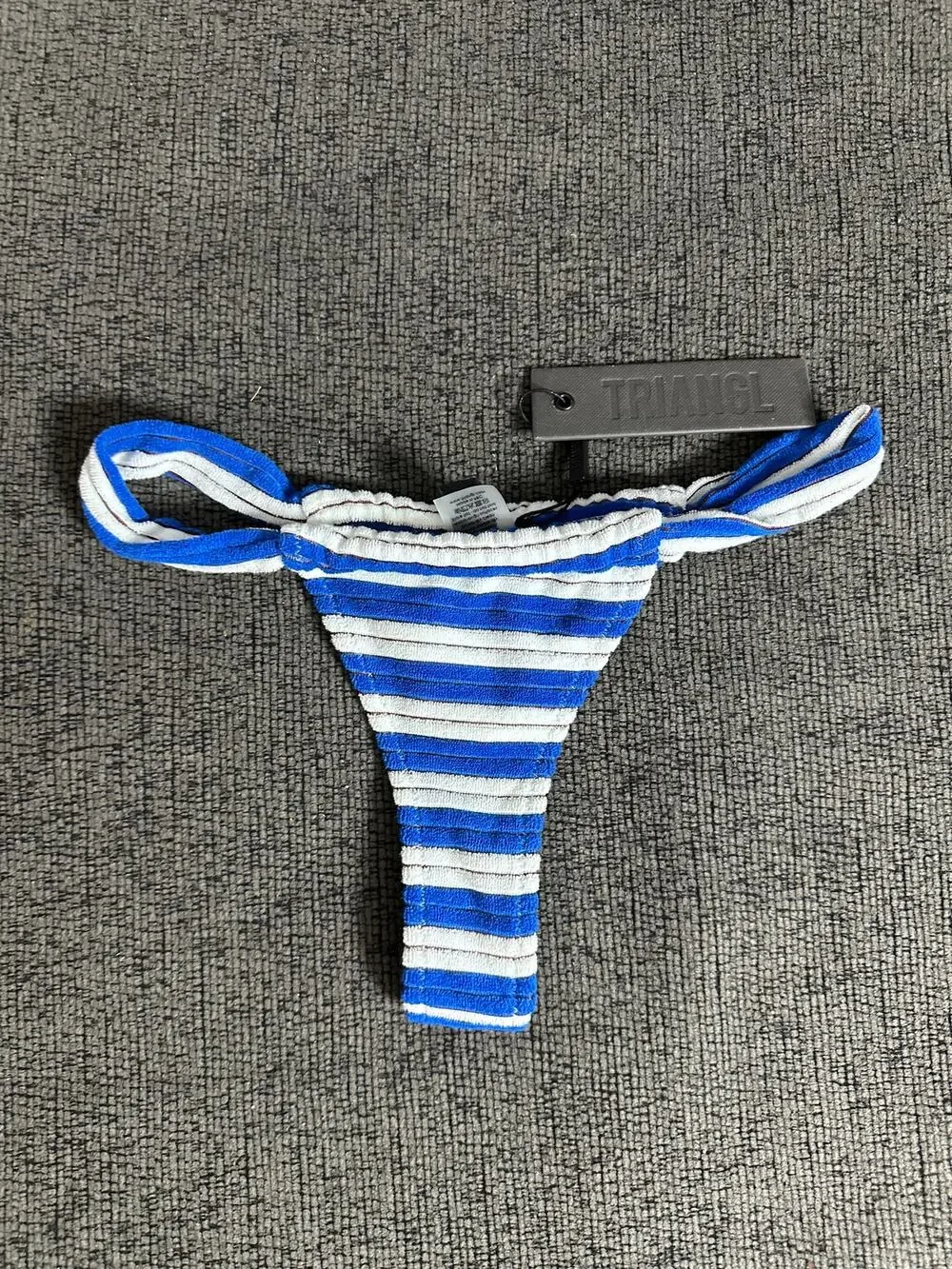 Triangl Terry Cloth Thong Bikini Bottom Blue White Stripe Swim Size S NWT